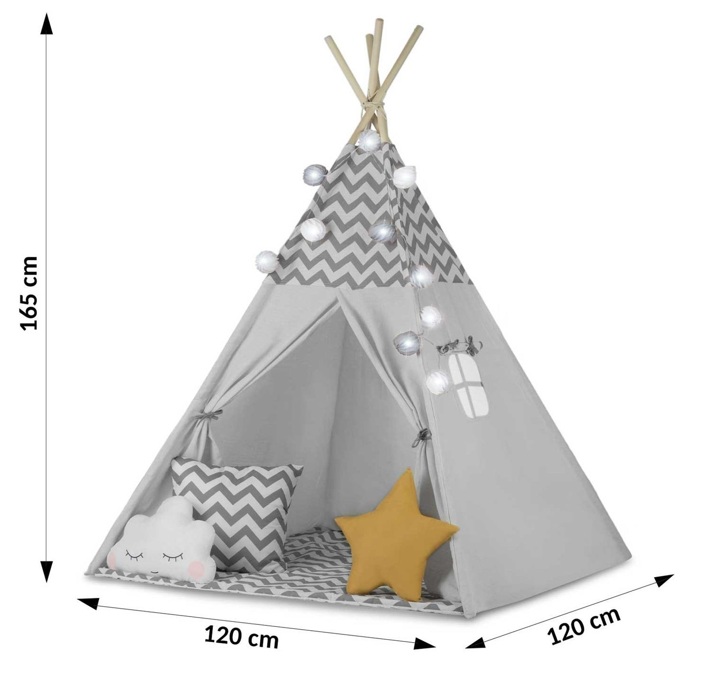 Children's Tipi Tent with Lighting Nukido - Grey