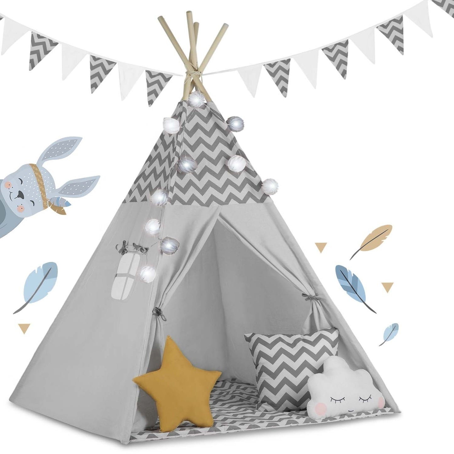 Children's Tipi Tent with Lighting Nukido - Grey