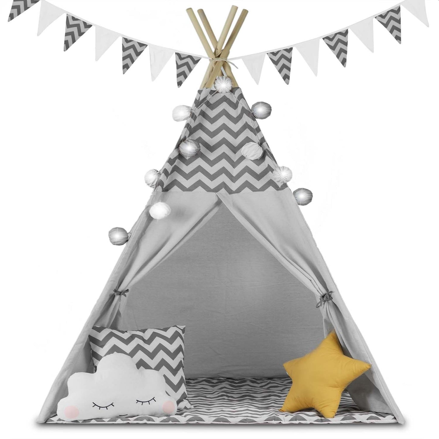 Children's Tipi Tent with Lighting Nukido - Grey