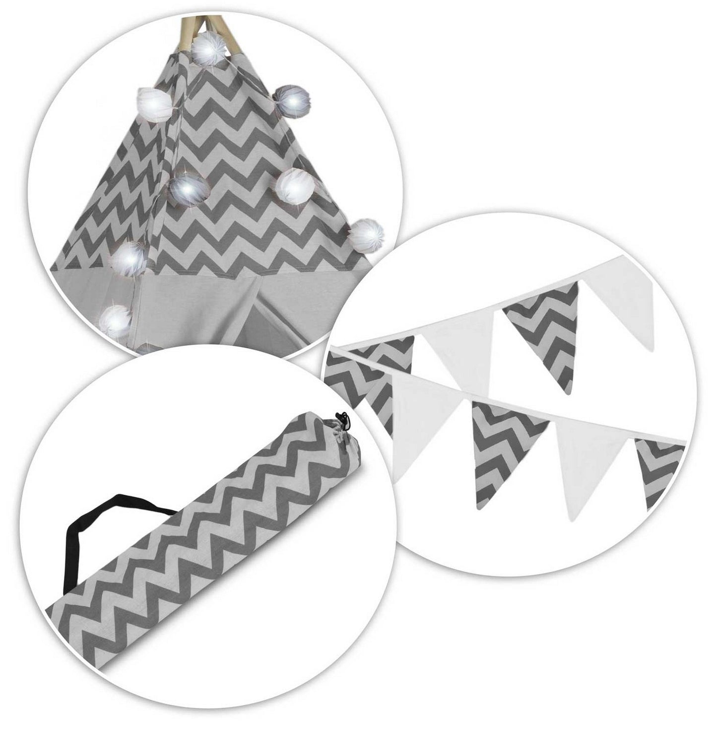 Children's Tipi Tent with Lighting Nukido - Grey