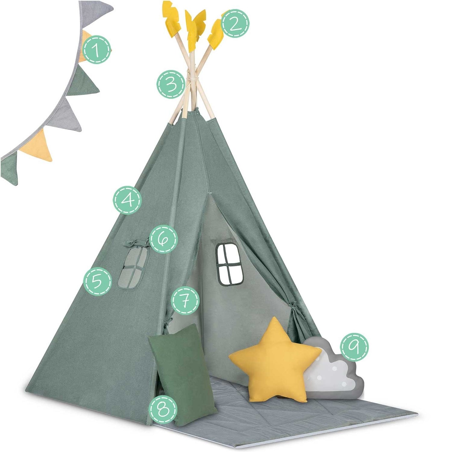 Children's Tipi tent NK-406 Nukido - Green