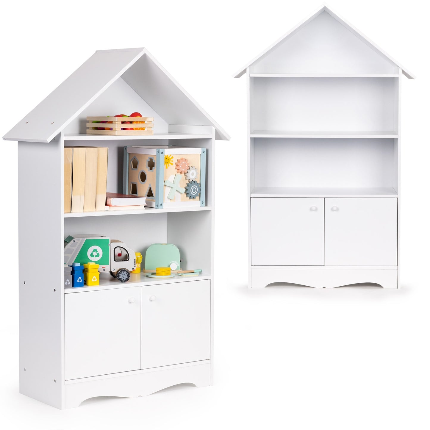 Children's White House-Shaped Bookshelf with Cabinet