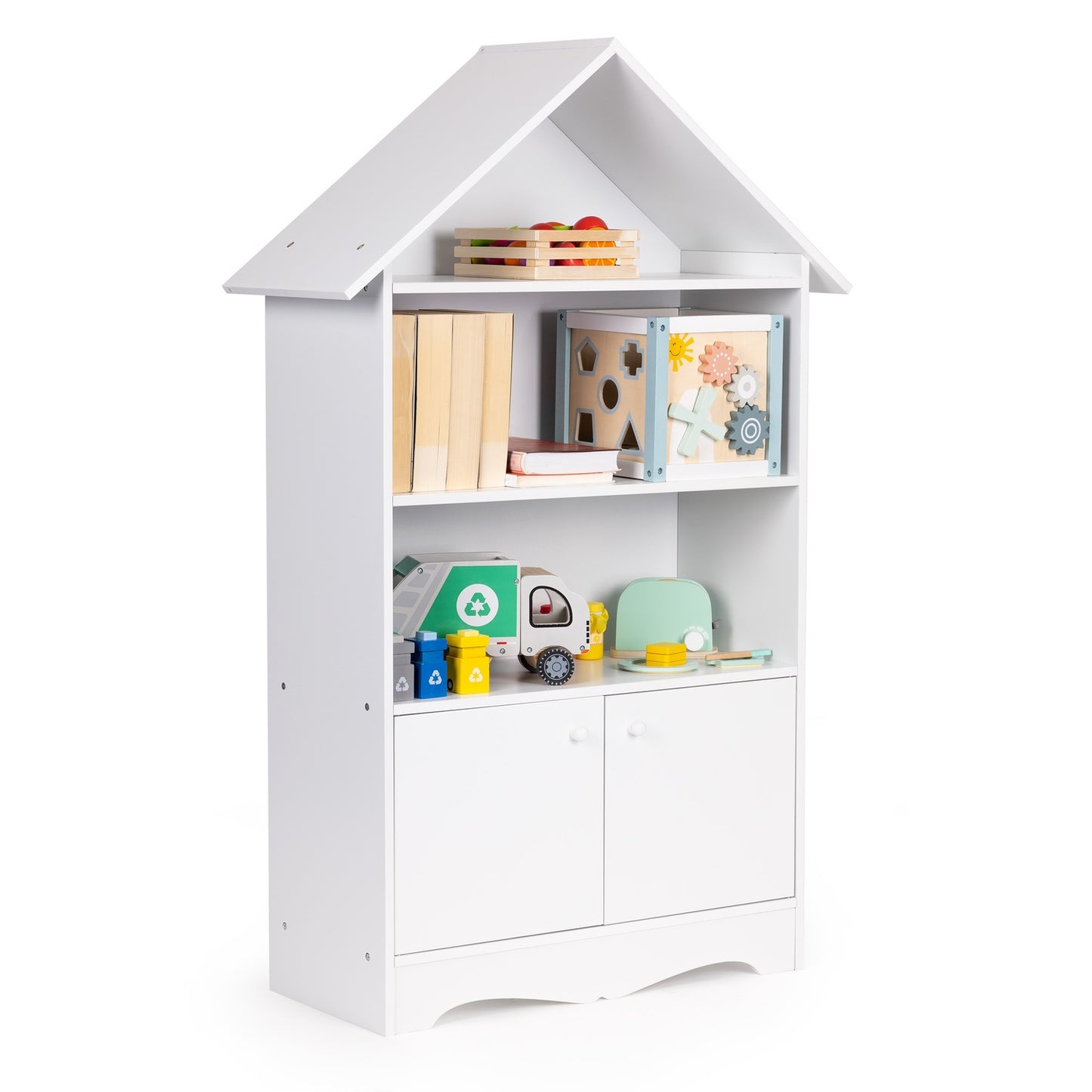 Children's White House-Shaped Bookshelf with Cabinet