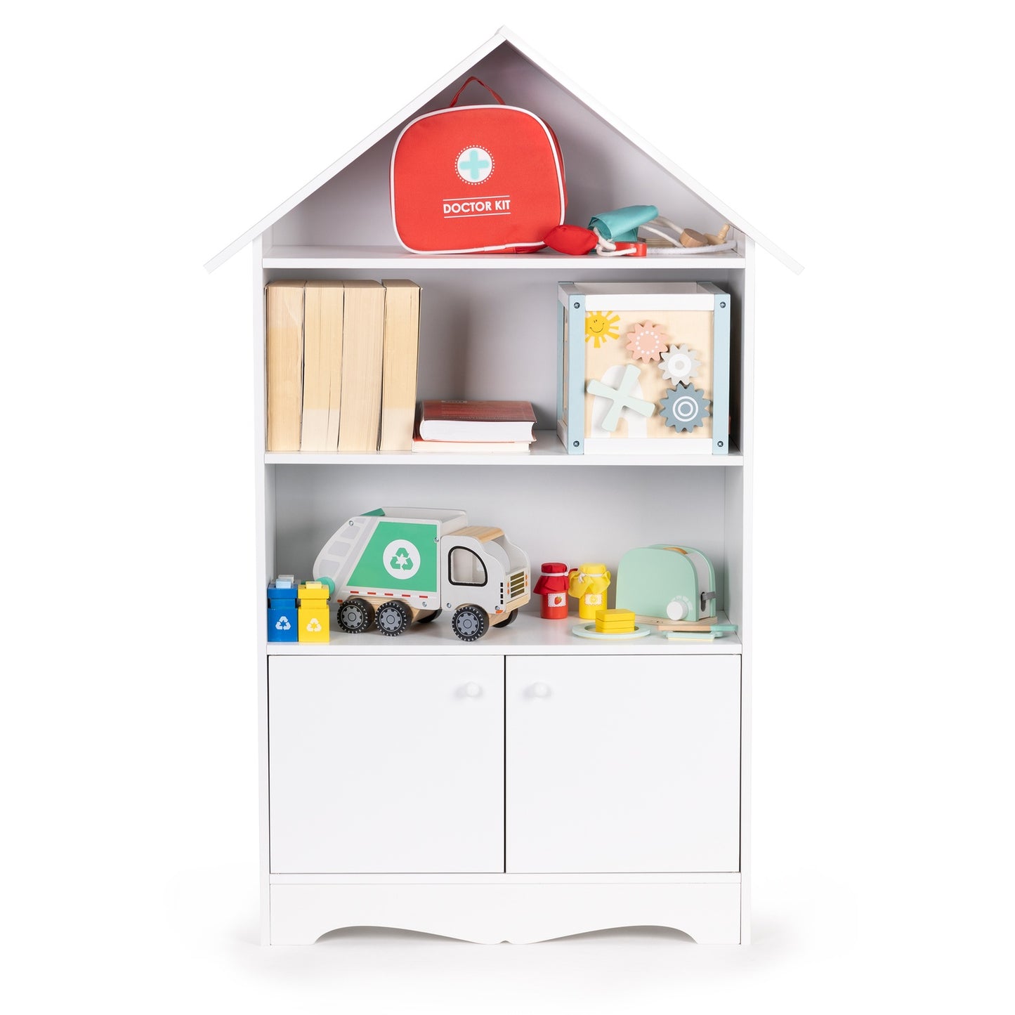 Children's White House-Shaped Bookshelf with Cabinet