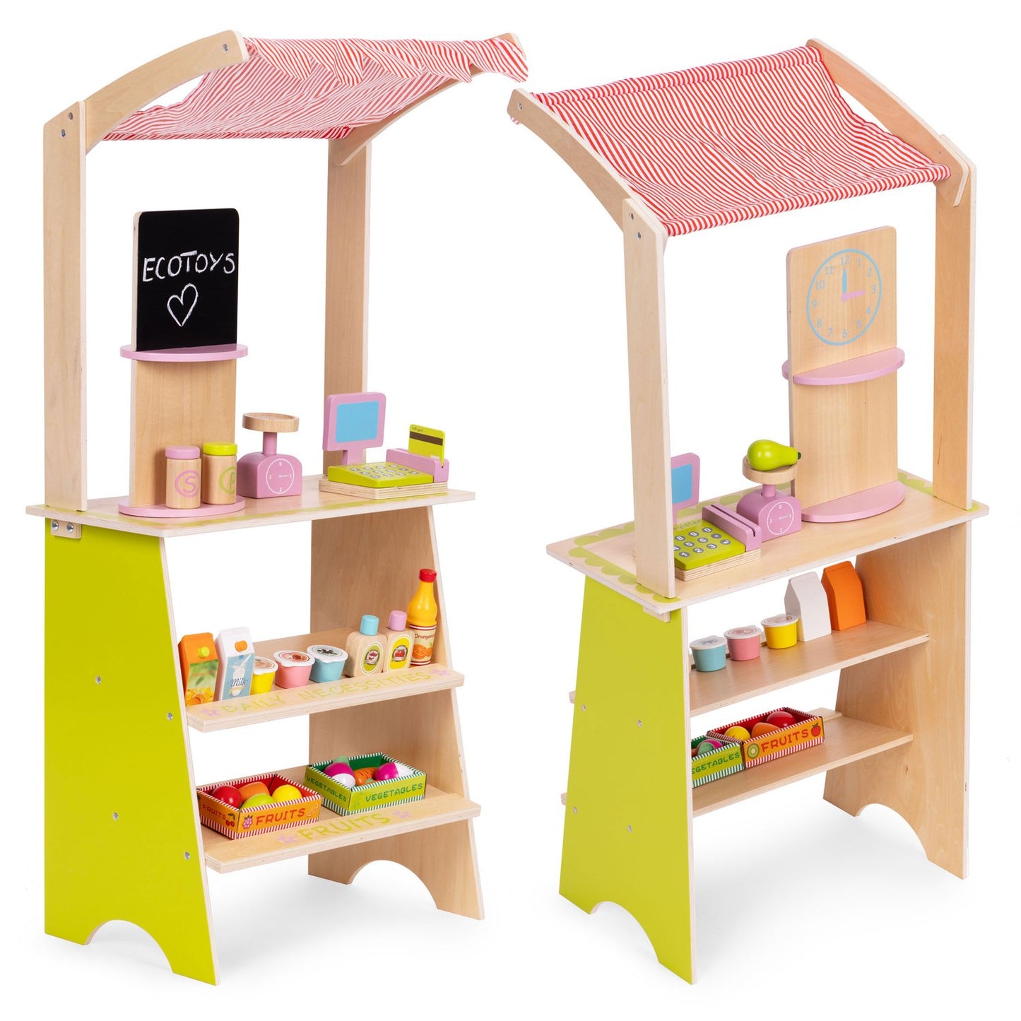 Children's Wooden Market Stall with Accessories – 20 Pieces