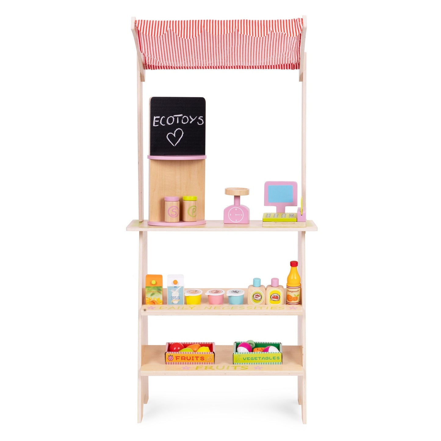 Children's Wooden Market Stall with Accessories – 20 Pieces