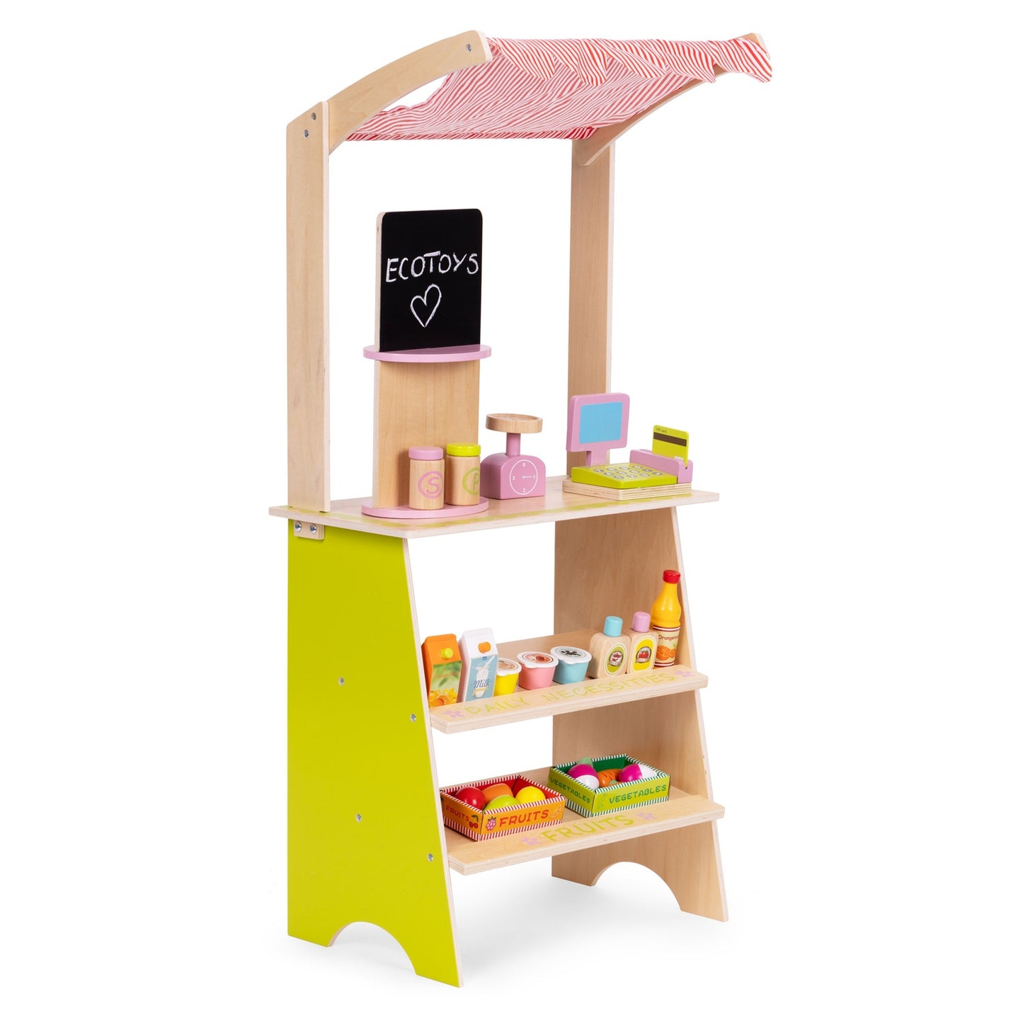 Children's Wooden Market Stall with Accessories – 20 Pieces