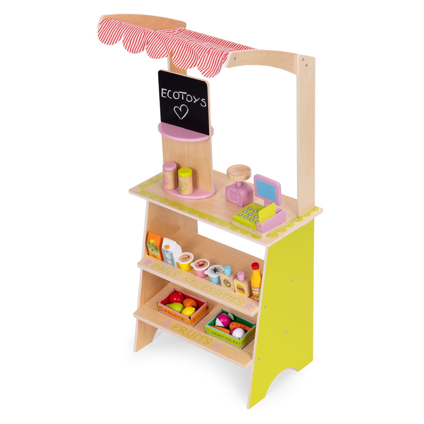 Children's Wooden Market Stall with Accessories – 20 Pieces