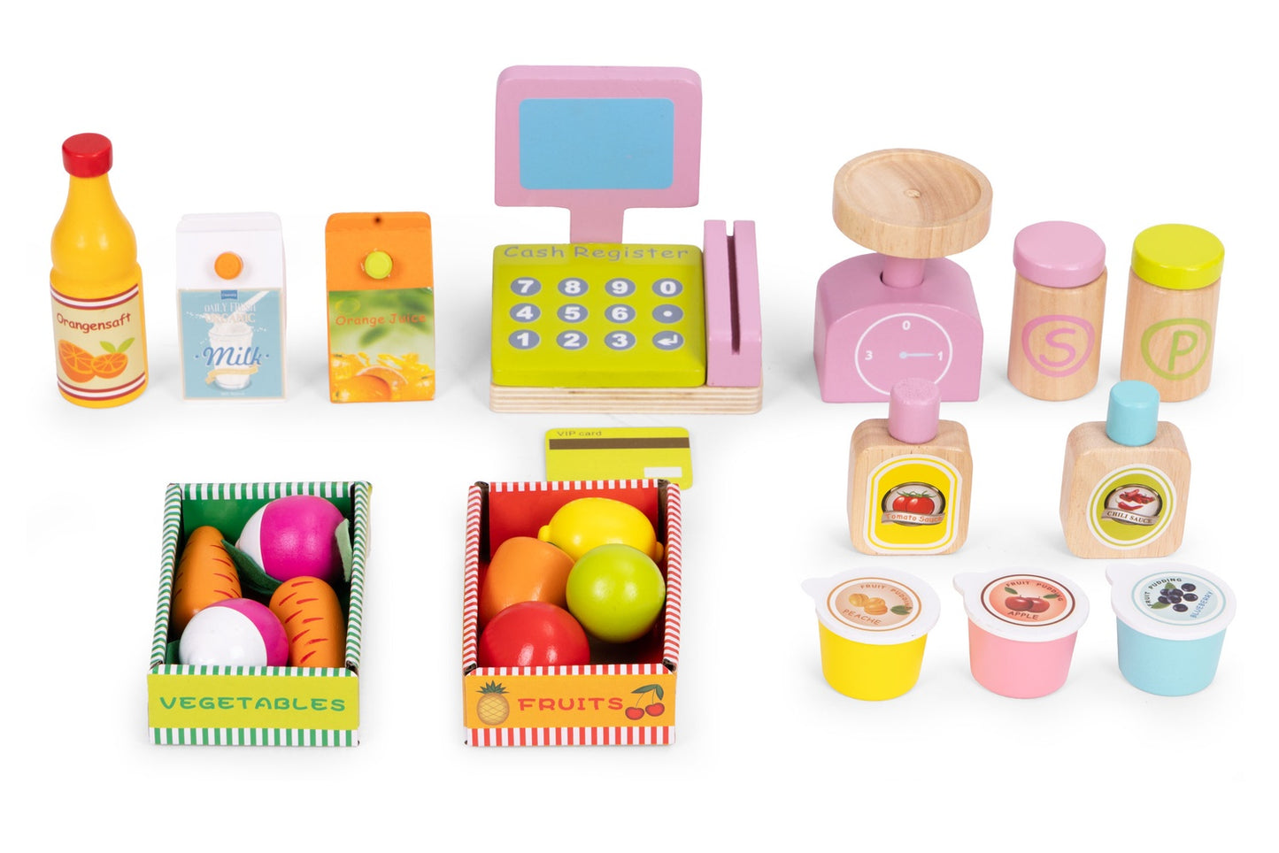 Children's Wooden Market Stall with Accessories – 20 Pieces