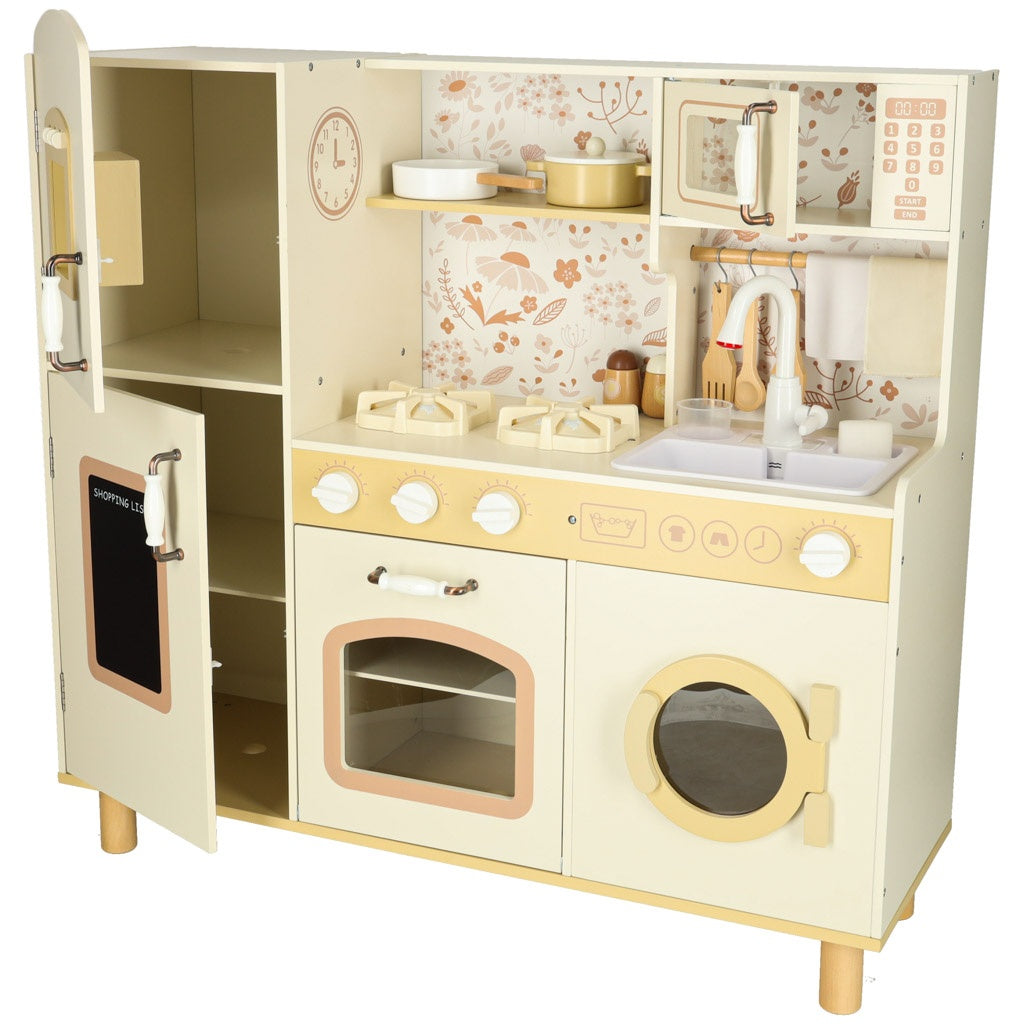 Children's Wooden Play Kitchen with Water Tap & Lights