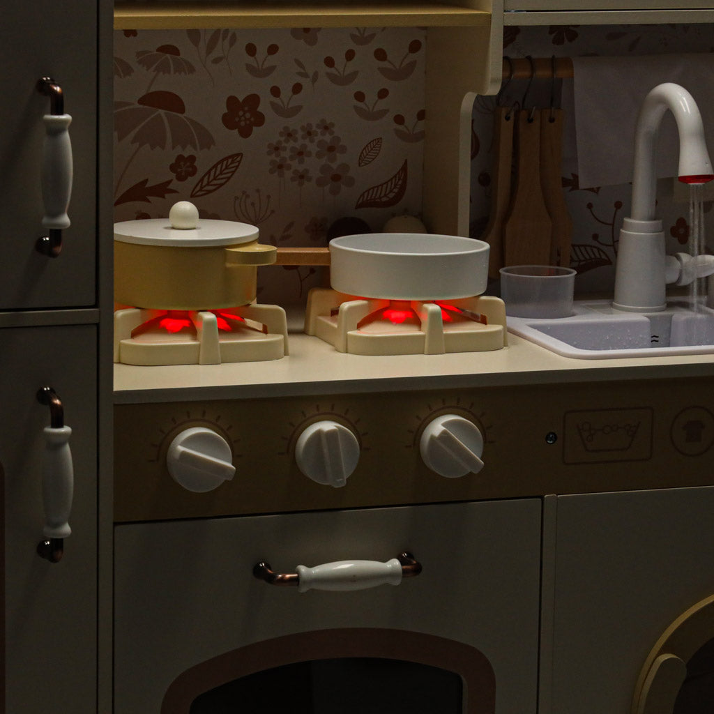 Children's Wooden Play Kitchen with Water Tap & Lights