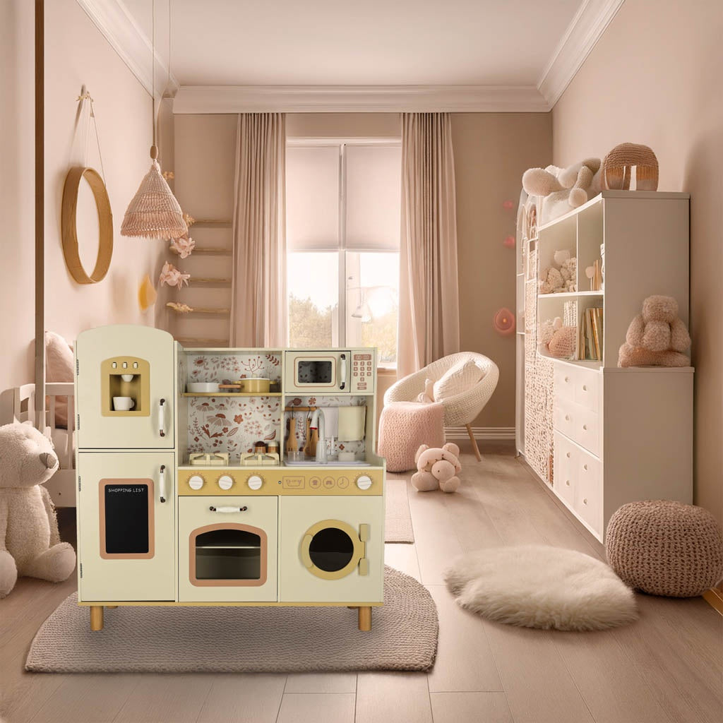 Children's Wooden Play Kitchen with Water Tap & Lights