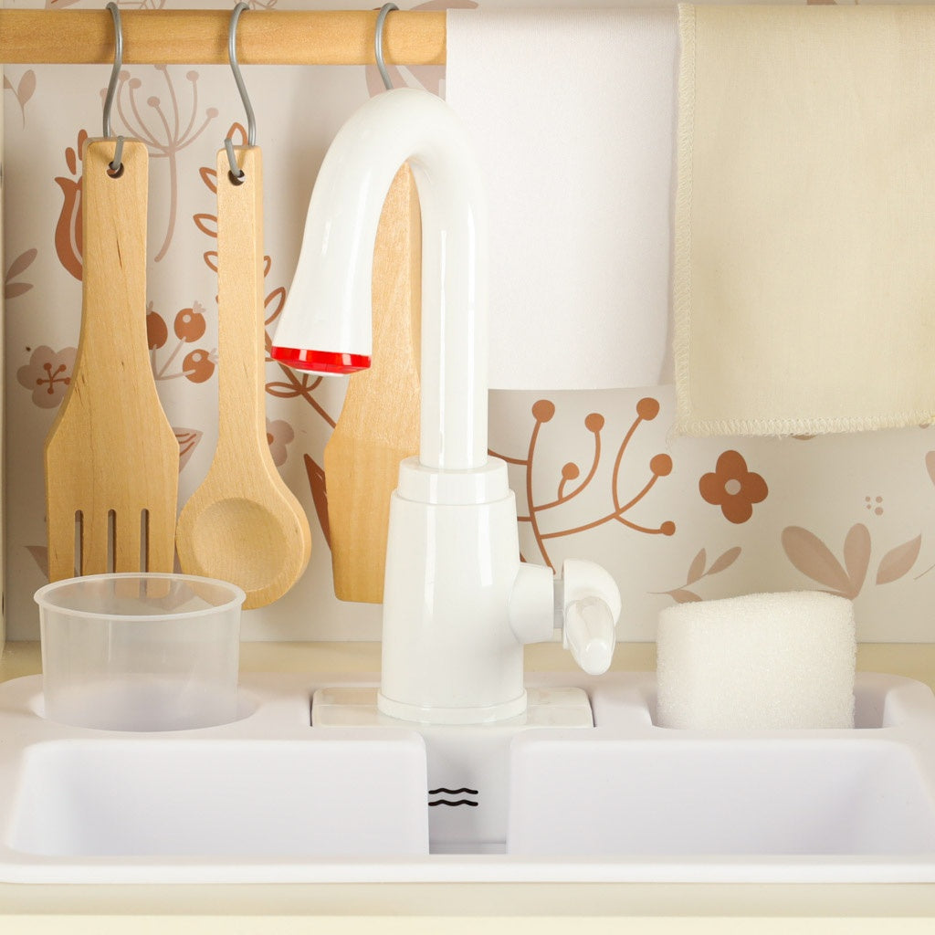 Children's Wooden Play Kitchen with Water Tap & Lights