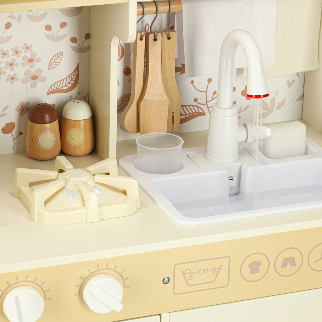 Children's Wooden Play Kitchen with Water Tap & Lights