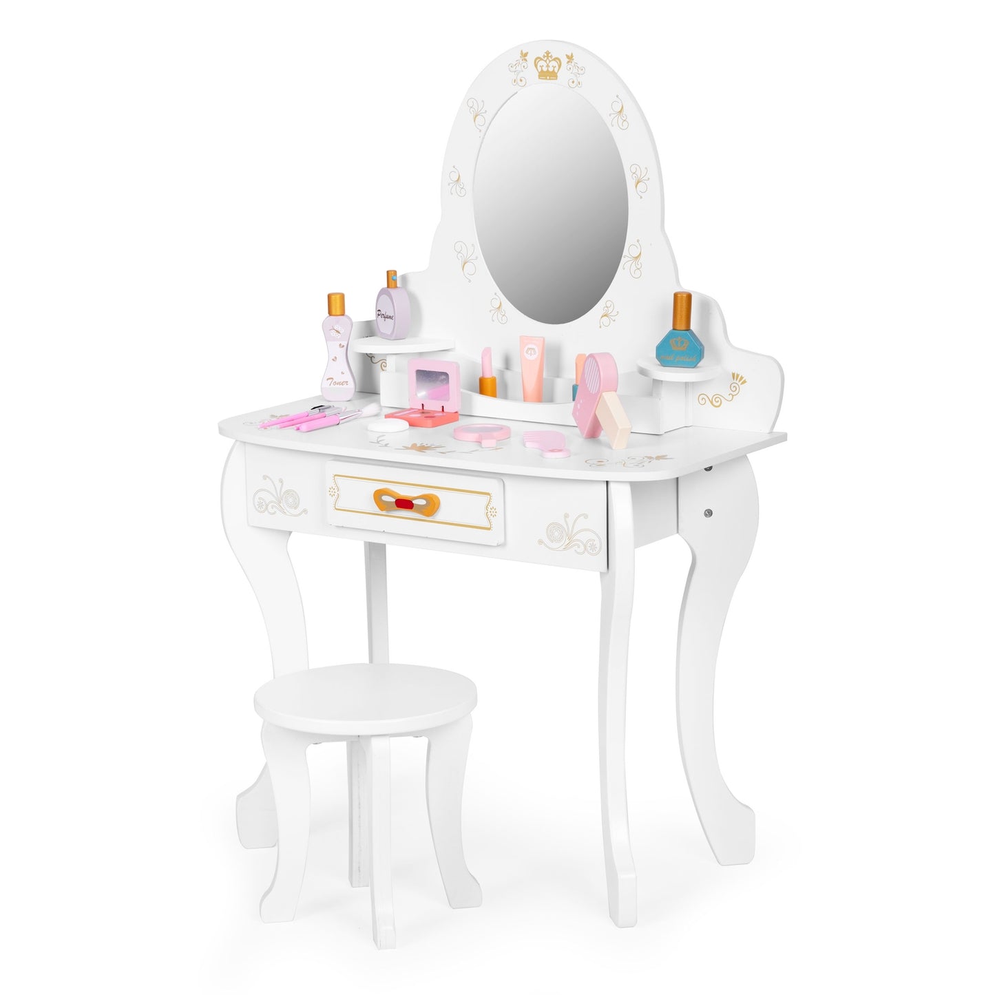 Children's Wooden Vanity Table with Mirror & Accessories