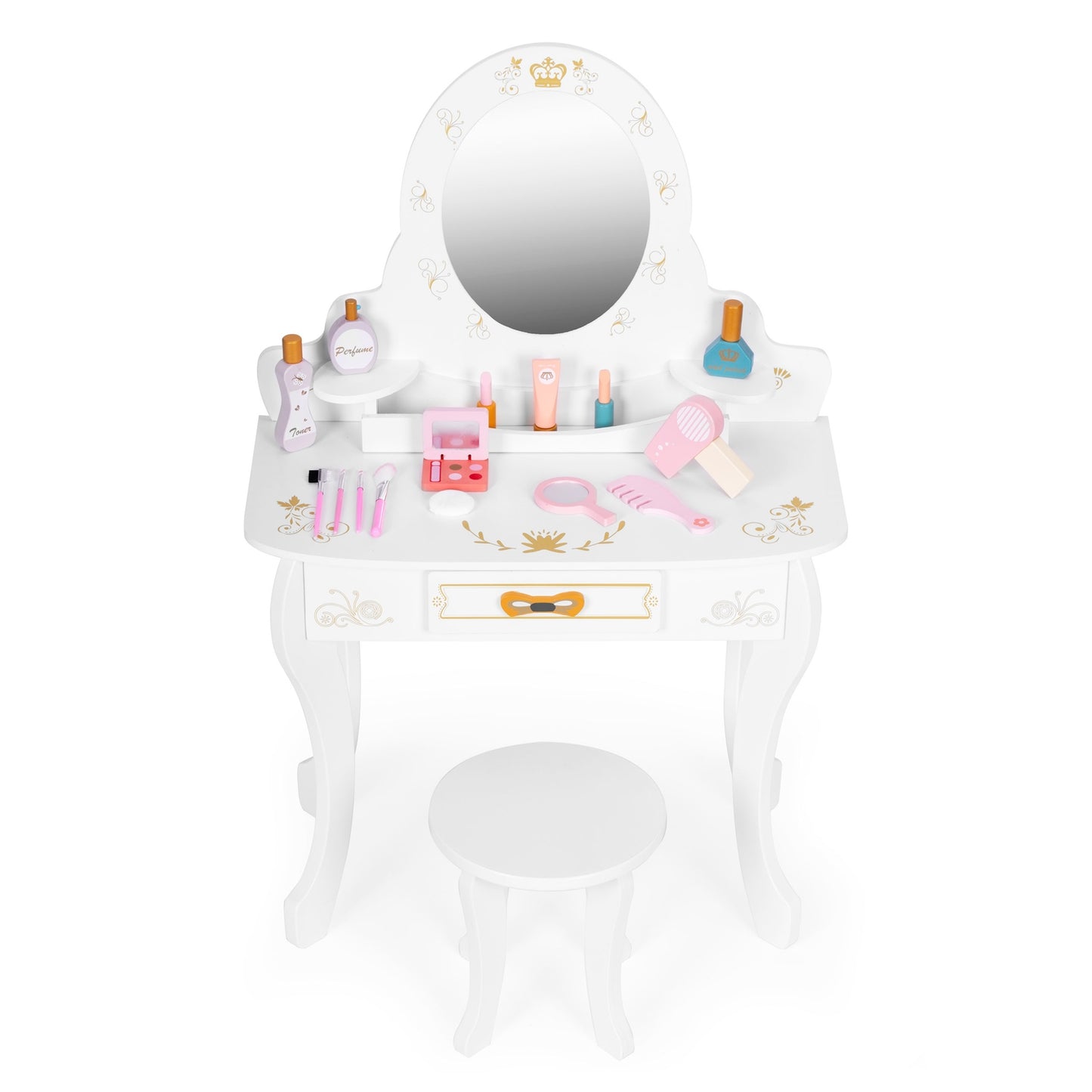 Children's Wooden Vanity Table with Mirror & Accessories