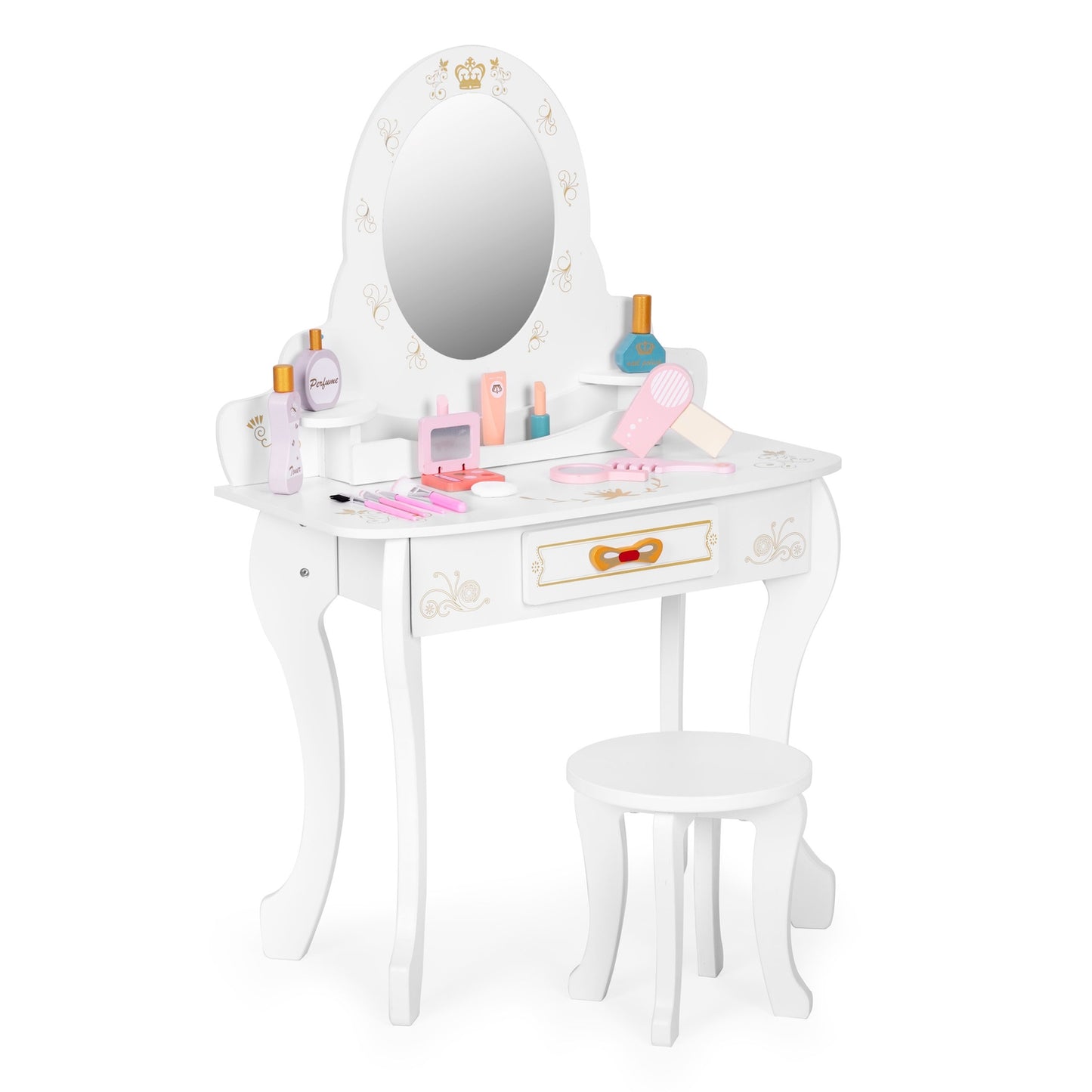 Children's Wooden Vanity Table with Mirror & Accessories