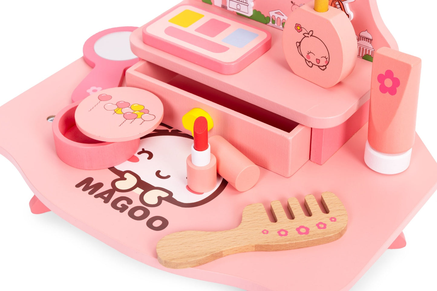 Children's Wooden Vanity Table with Mirror and Accessories