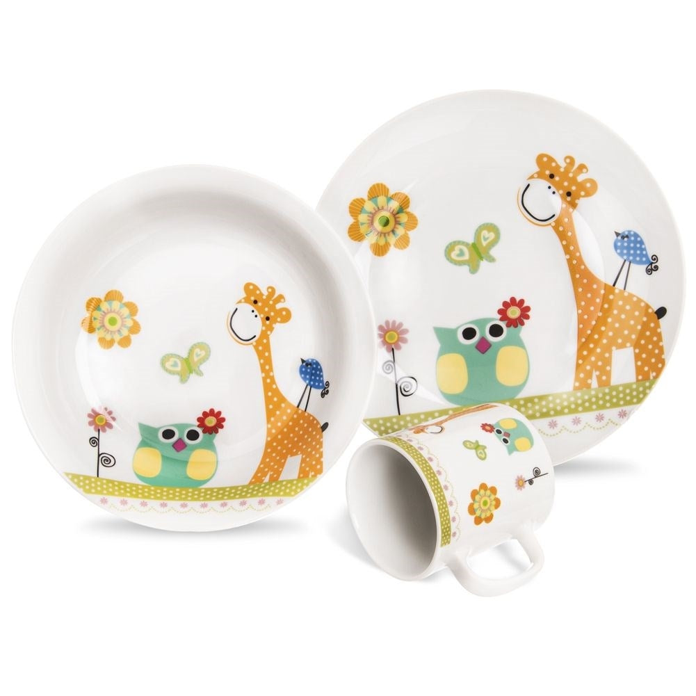 Children's breakfast set with charming animal motifs, dishwasher safe