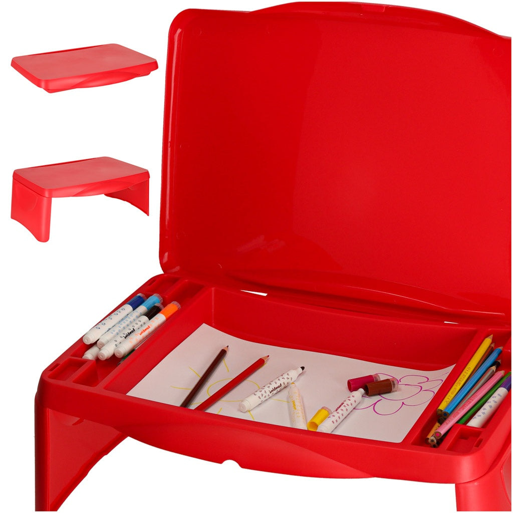Children's car table with storage compartment red