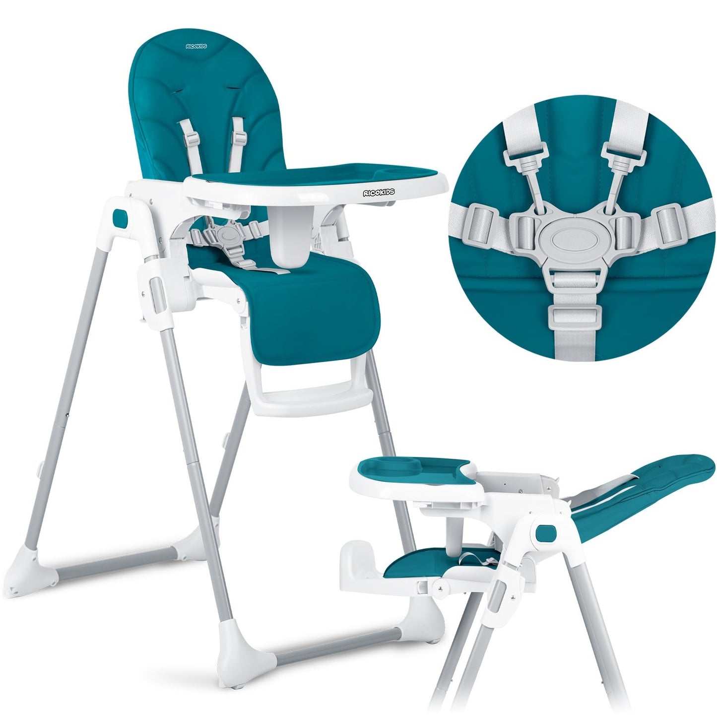 Adjustable High Chair with Tray and Safety Harness