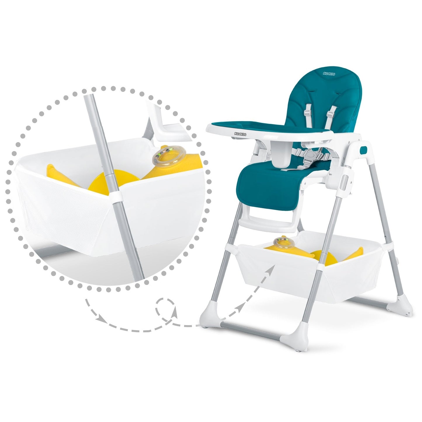 Adjustable High Chair with Tray and Safety Harness