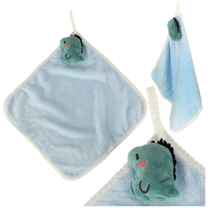 Children's hand towel for kindergarten 30x30cm blue dinosaur