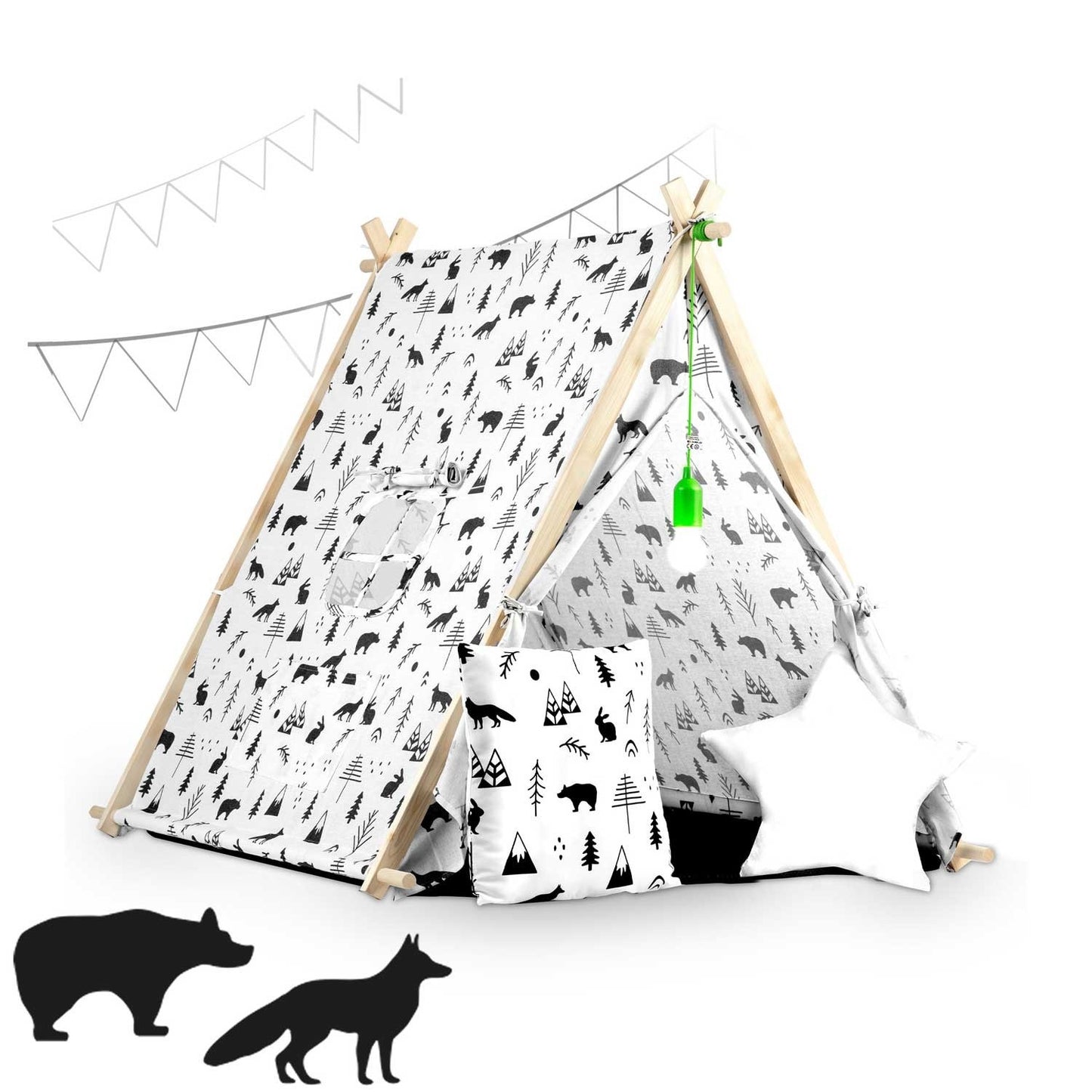 Children's house tent with lamp - white