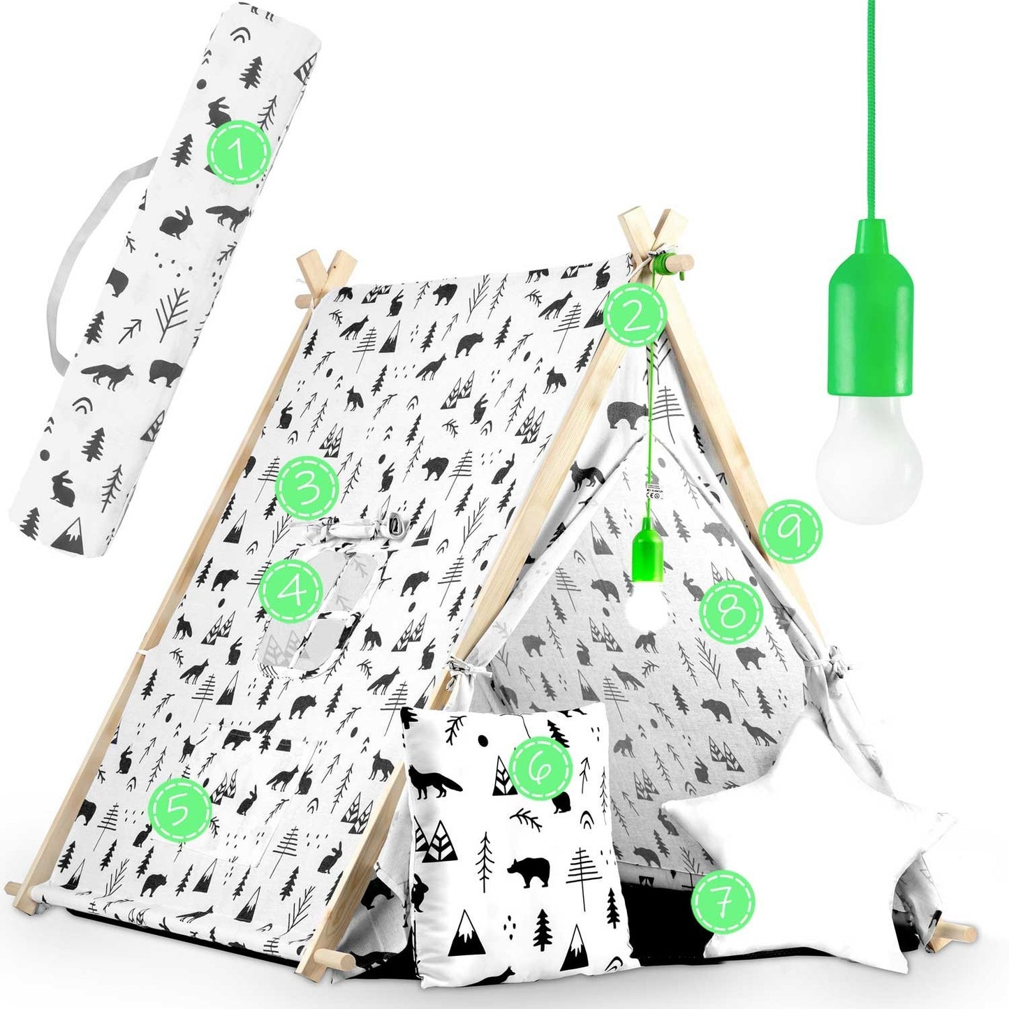 Children's house tent with lamp - white