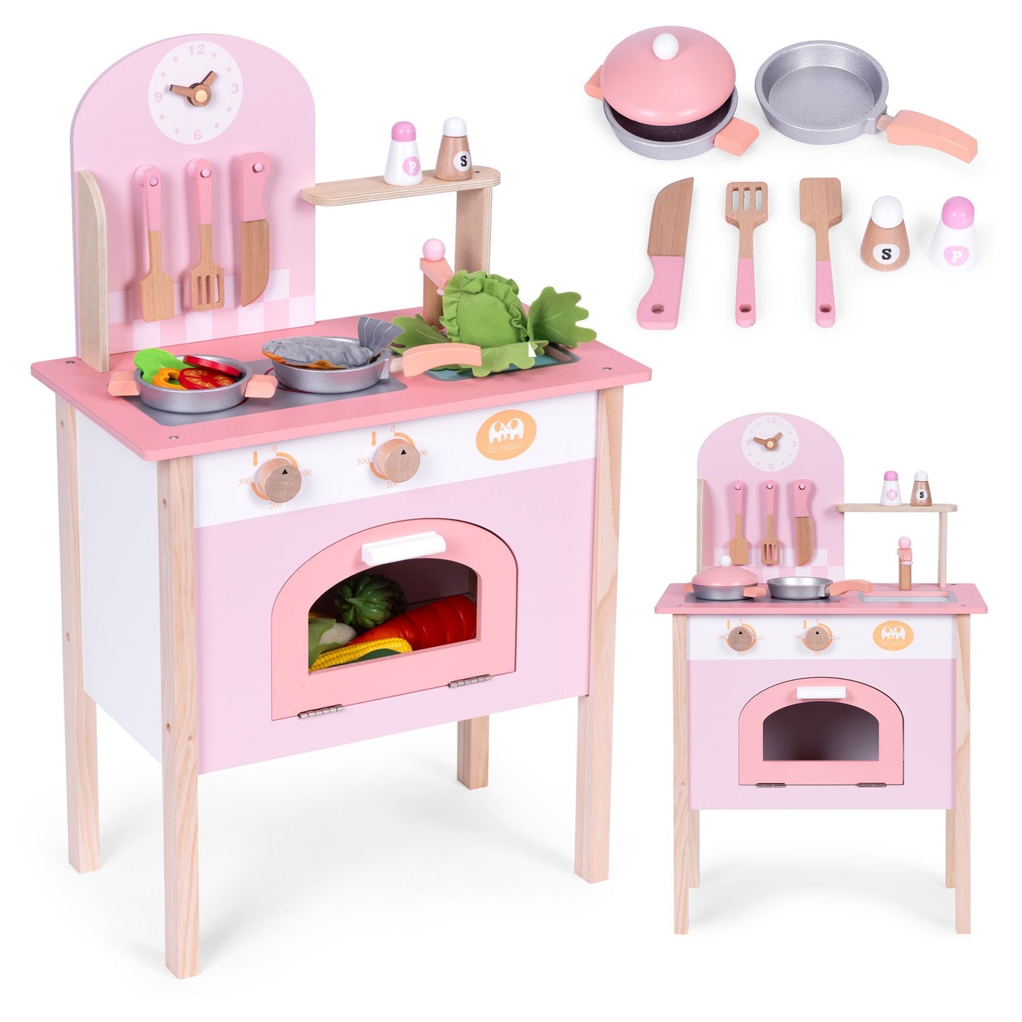 Children's kitchen pink with 8 accessories oven faucet sink ECOTOYS