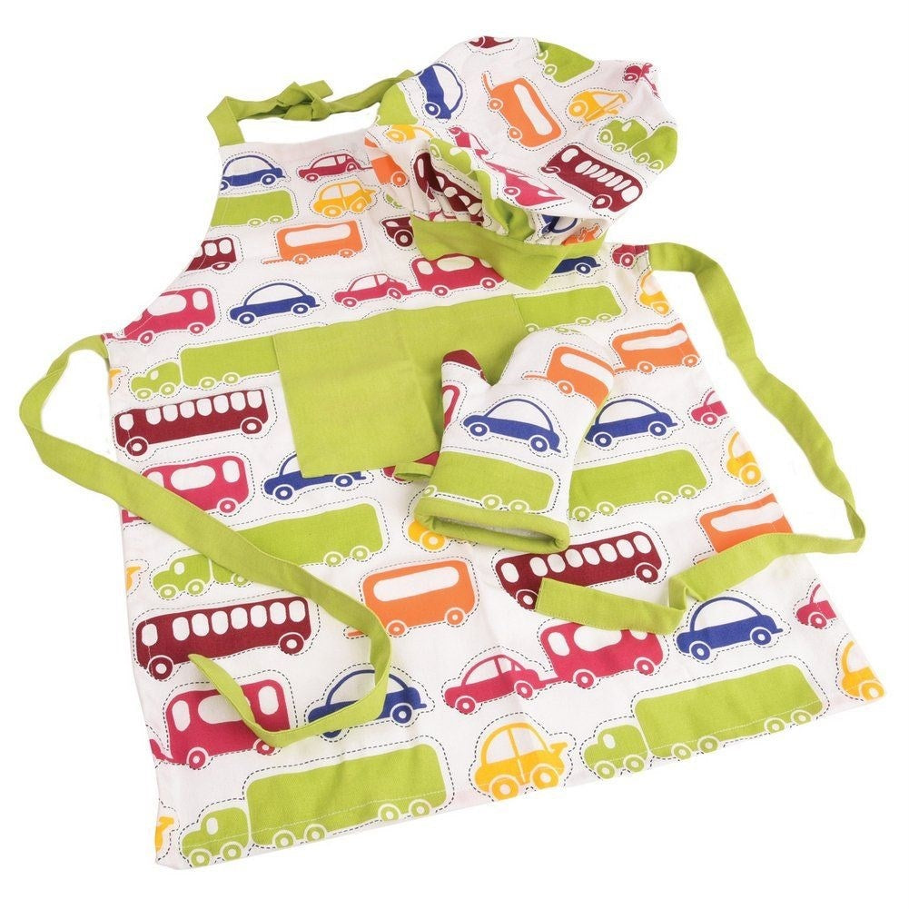 Children's kitchen set: apron, glove & hat in cotton