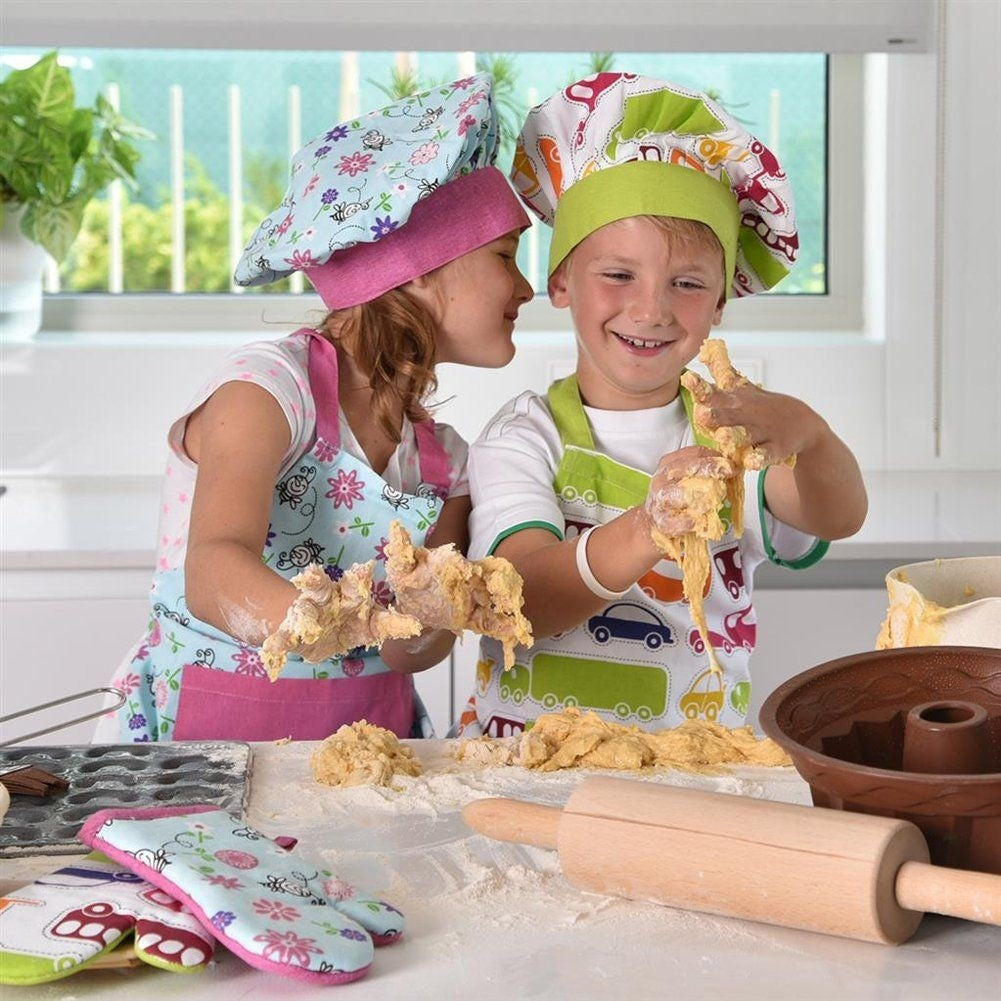 Children's kitchen set: apron, glove & hat in cotton