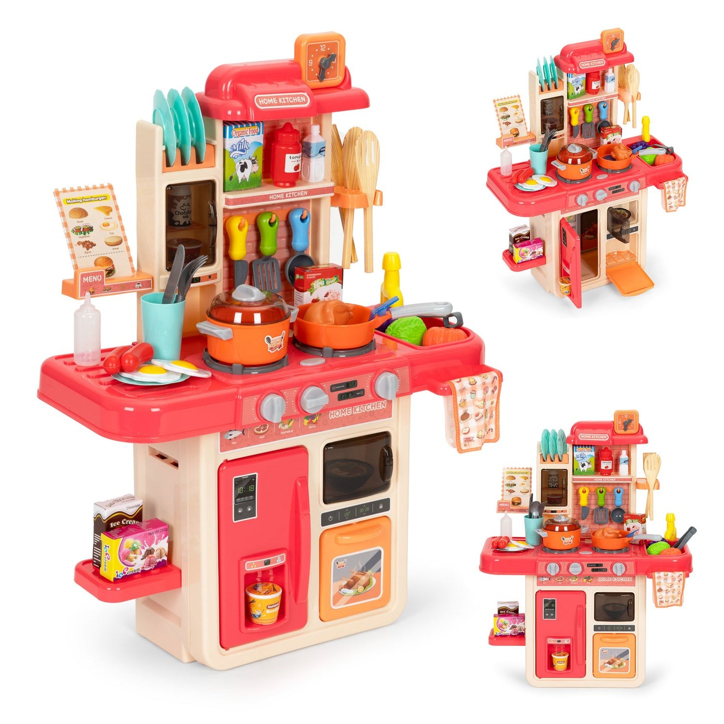 Children's kitchen sounds LED steam generator 42 accessories pink