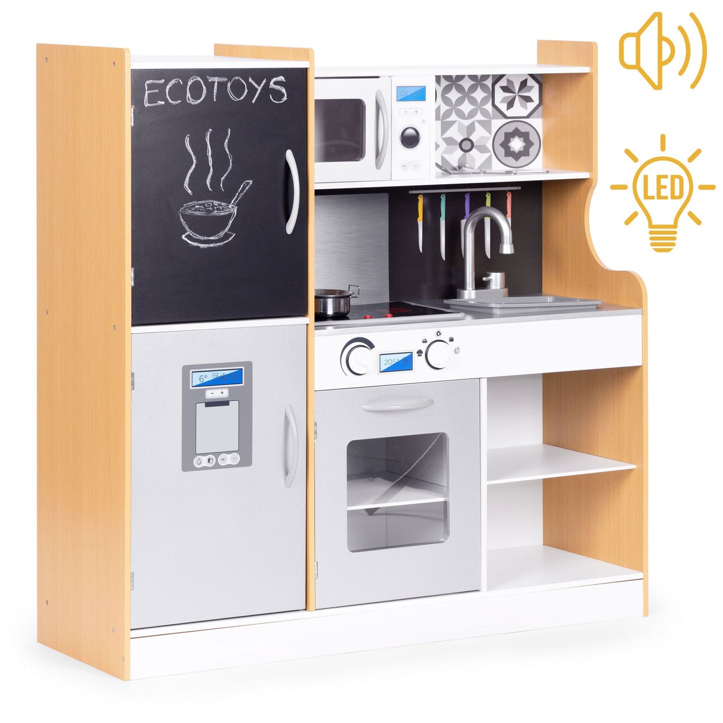 Children's kitchen with sound and LED chalk board metal accessories MDF +3 years ECOTOYS