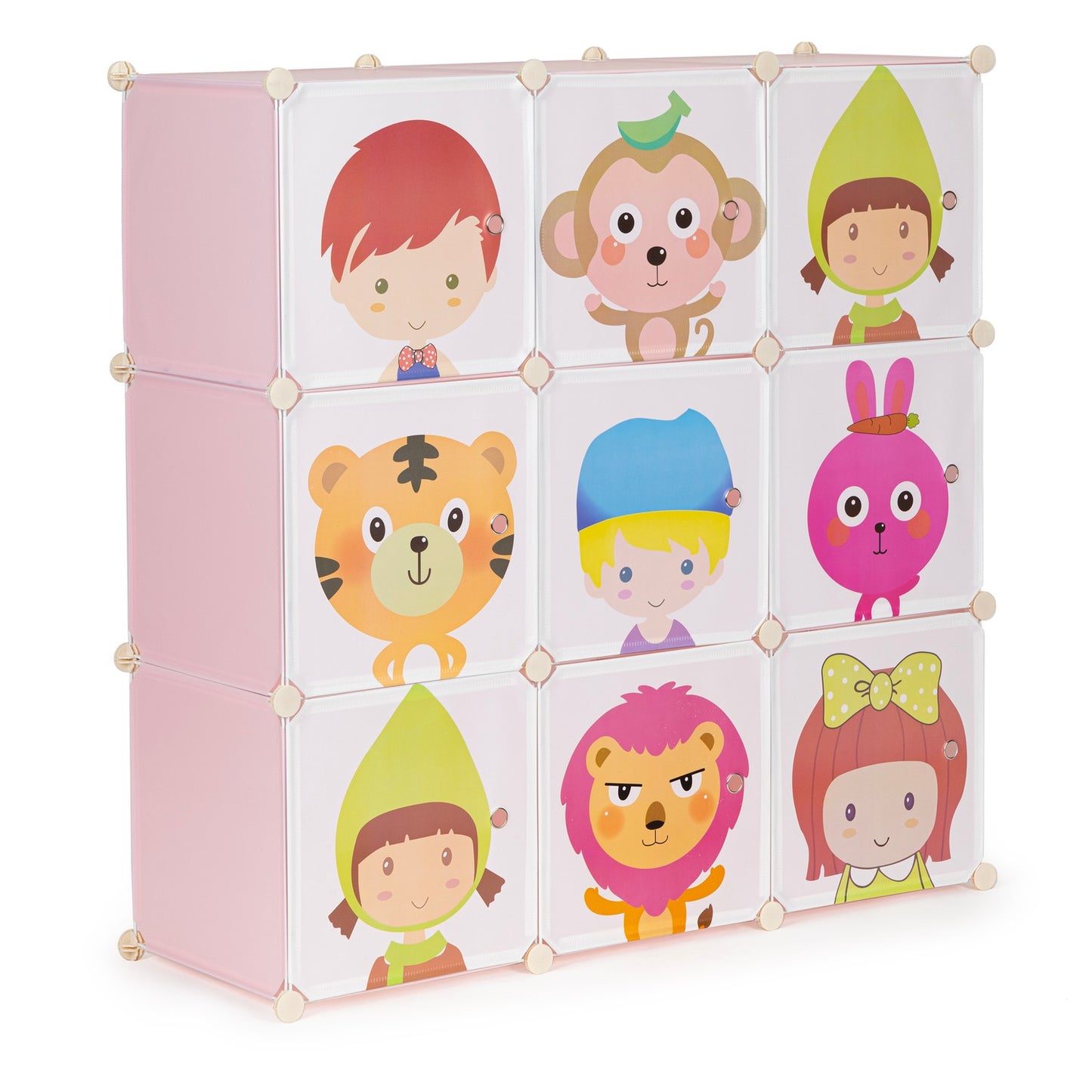 Children's modular storage cabinet with 9 shelves