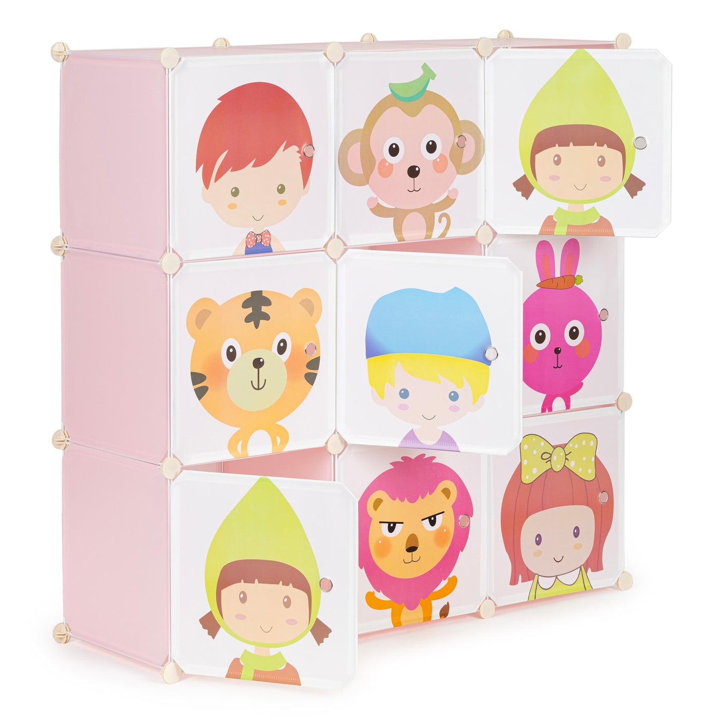 Children's modular storage cabinet with 9 shelves
