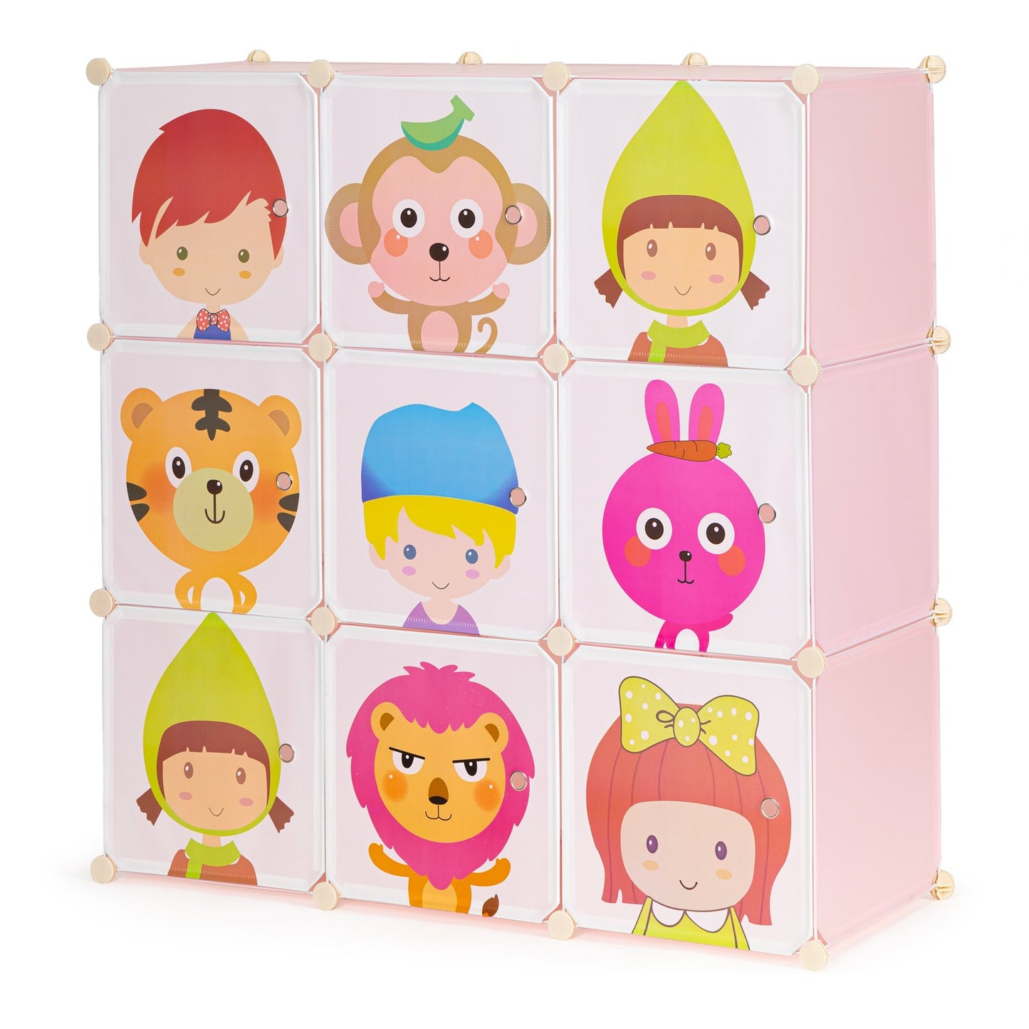 Children's modular storage cabinet with 9 shelves