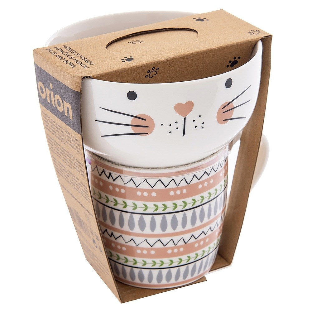 Children's mug with bowl, porcelain cat, 2 pcs.