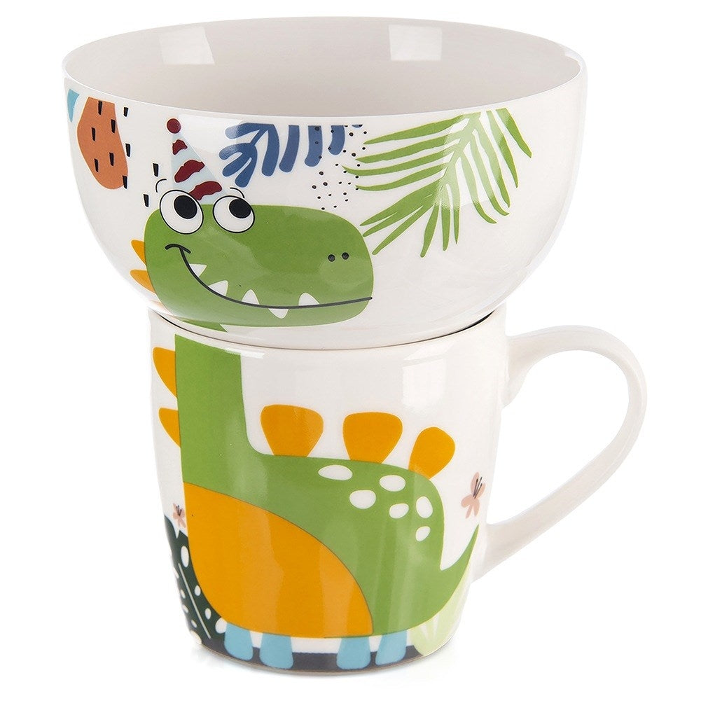 Children's mug with bowl, porcelain dinosaur, 2 pcs.