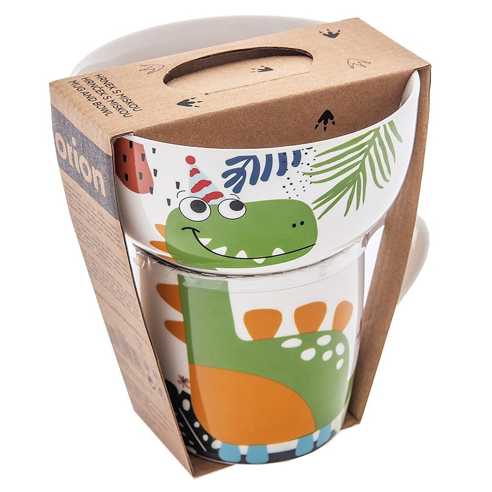 Children's mug with bowl, porcelain dinosaur, 2 pcs.