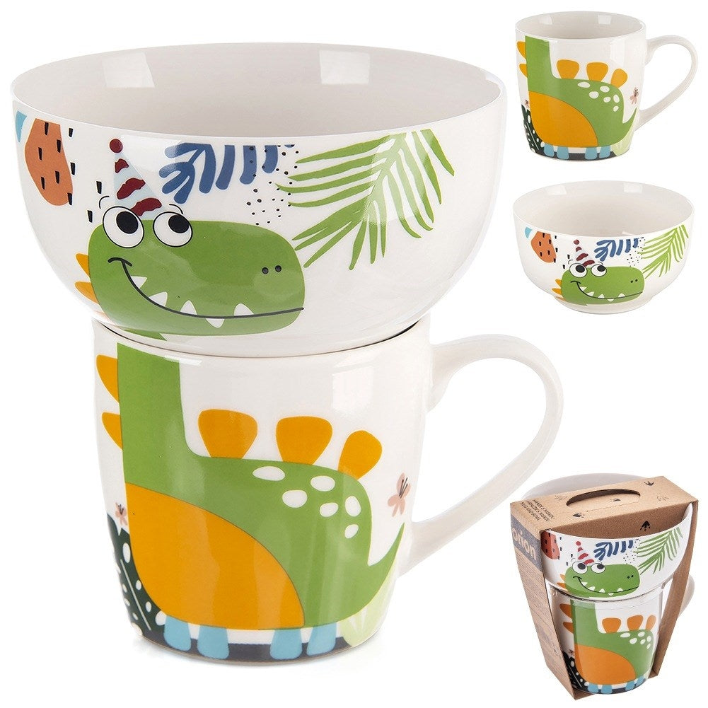 Children's mug with bowl, porcelain dinosaur, 2 pcs.