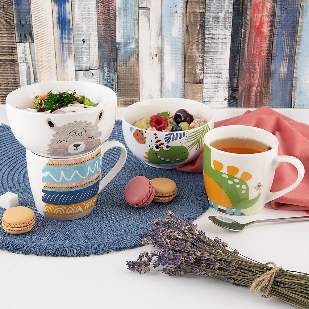 Children's mug with bowl, porcelain dinosaur, 2 pcs.