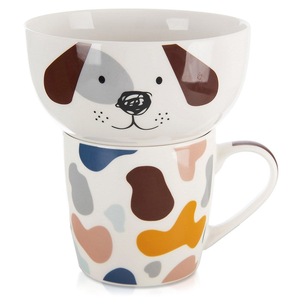 Children's mug with bowl, porcelain dog, 2 pcs.