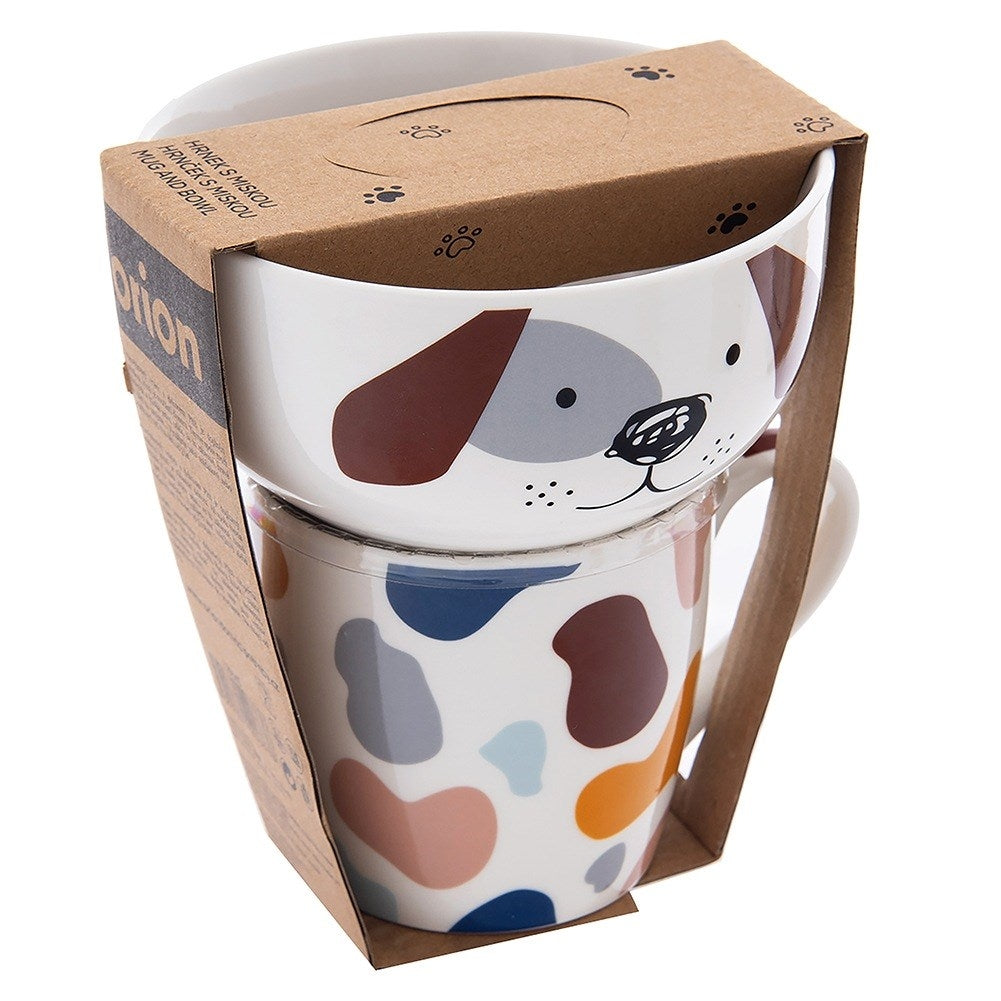 Children's mug with bowl, porcelain dog, 2 pcs.