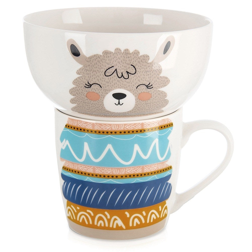 Children's mug with bowl, porcelain lama, 2 pcs.