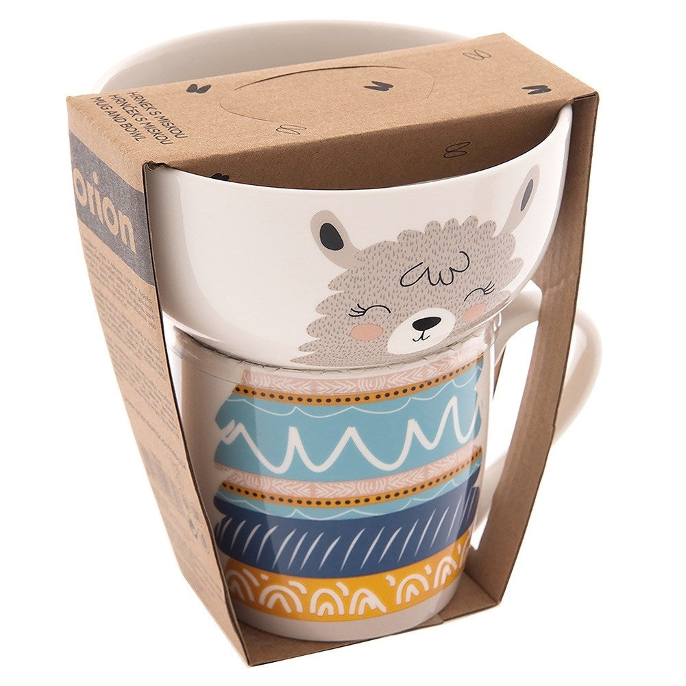 Children's mug with bowl, porcelain lama, 2 pcs.