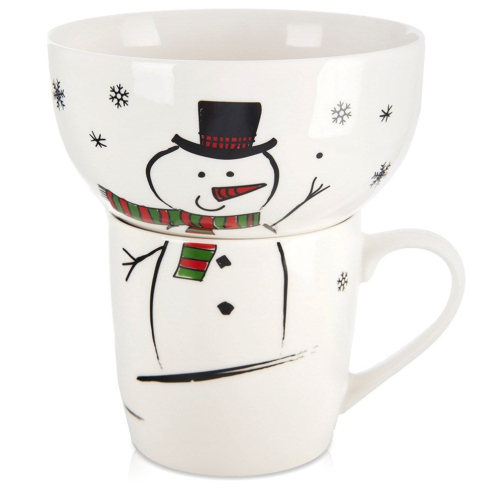 Children's mug with bowl, porcelain snowman, 2 pcs.