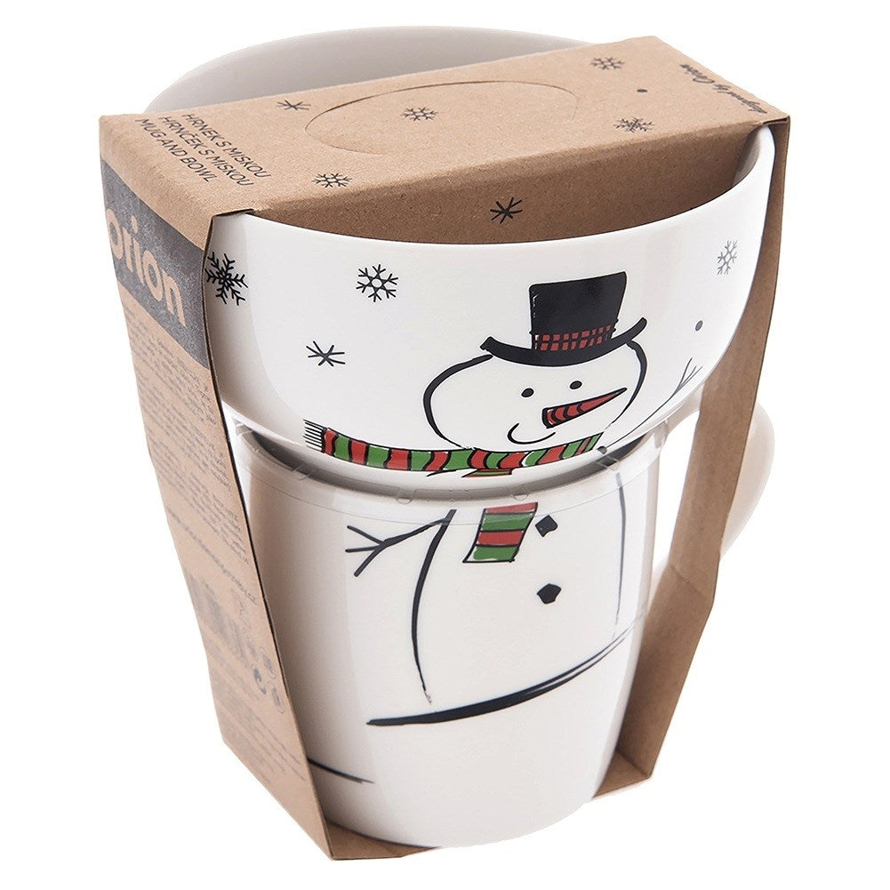 Children's mug with bowl, porcelain snowman, 2 pcs.