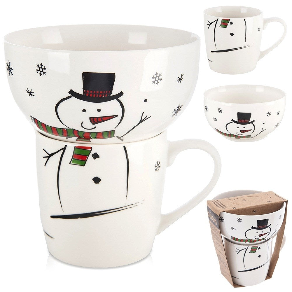Children's mug with bowl, porcelain snowman, 2 pcs.