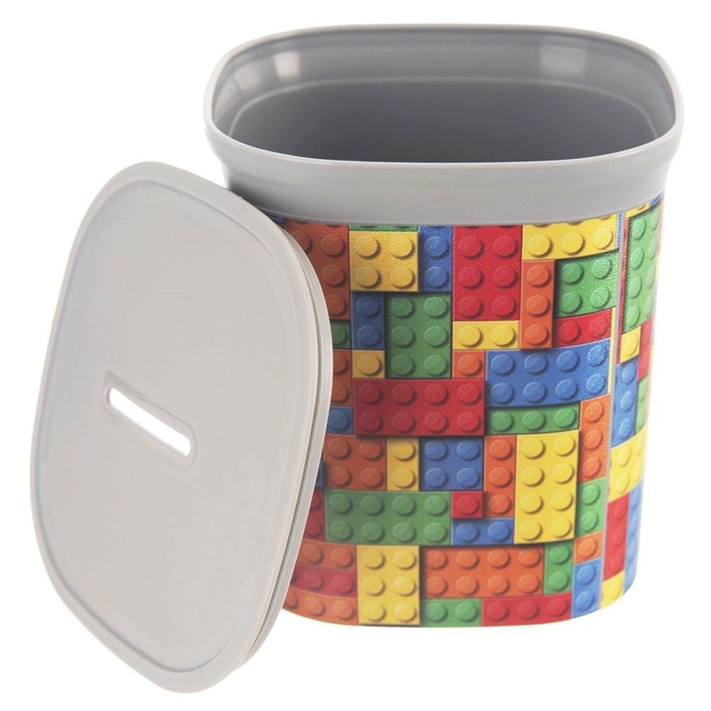 Children's piggy bank with clock motif and removable lid